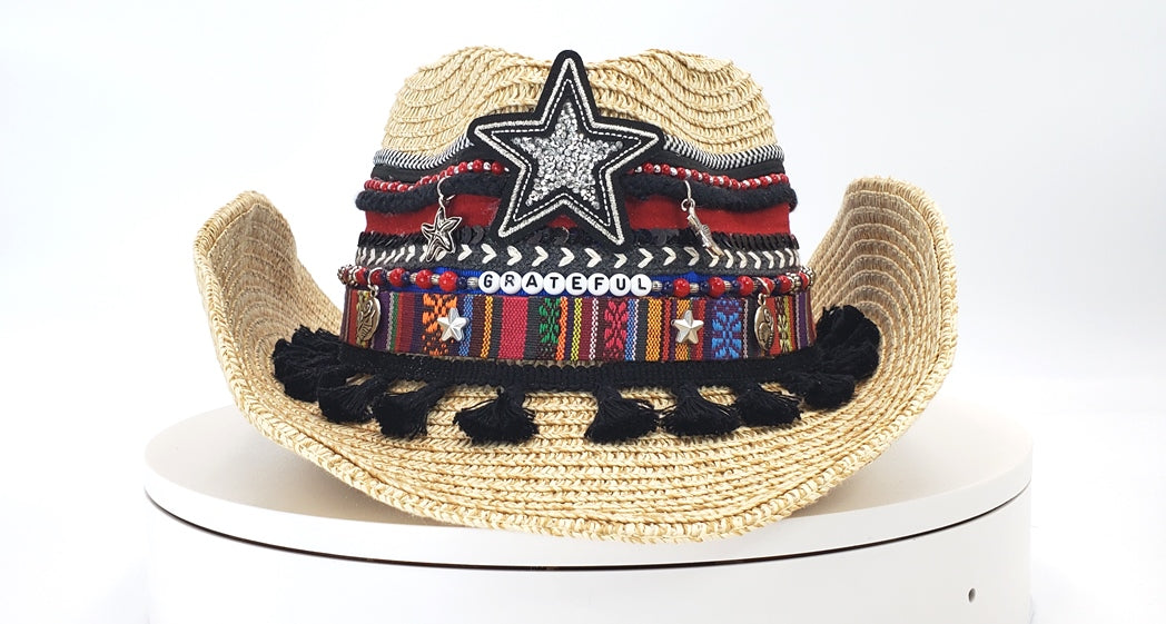 Decorated Cowgirl Straw Beach Hat