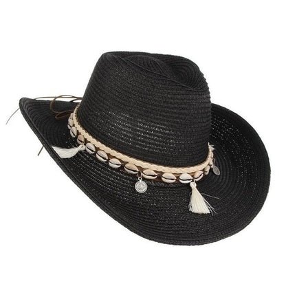 Cowgirl Straw Beach Hat Seashell  Strap