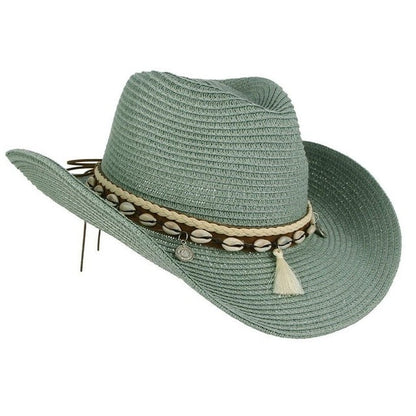 Cowgirl Straw Beach Hat Seashell  Strap