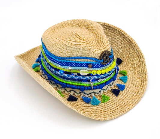 Sombrero de playa de paja vaquera decorado