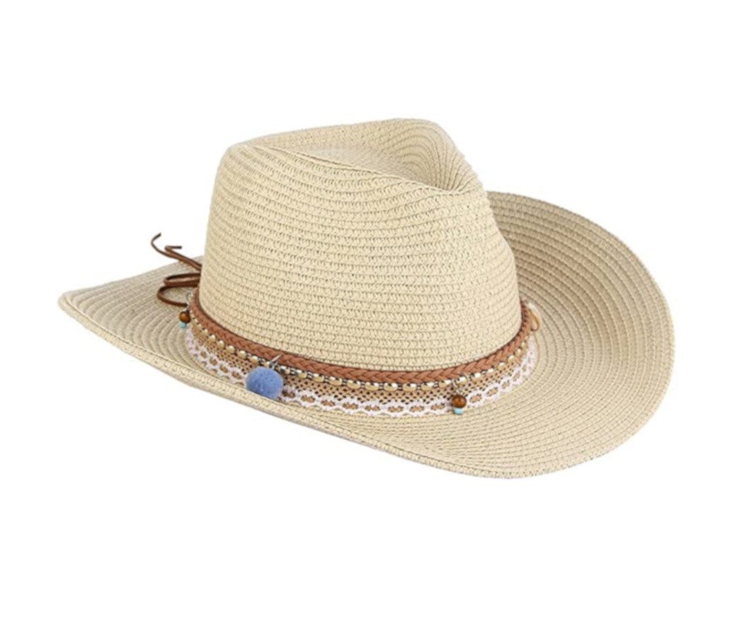 Cowgirl Straw Beach Hat  Leather Strap