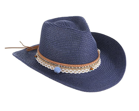 Cowgirl Straw Beach Hat  Leather Strap
