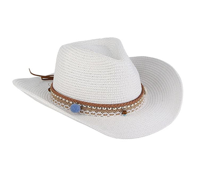 Sombrero de playa de paja vaquera con correa de cuero